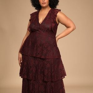 Burgundy Lace Ruffle Tiered Maxi Dress